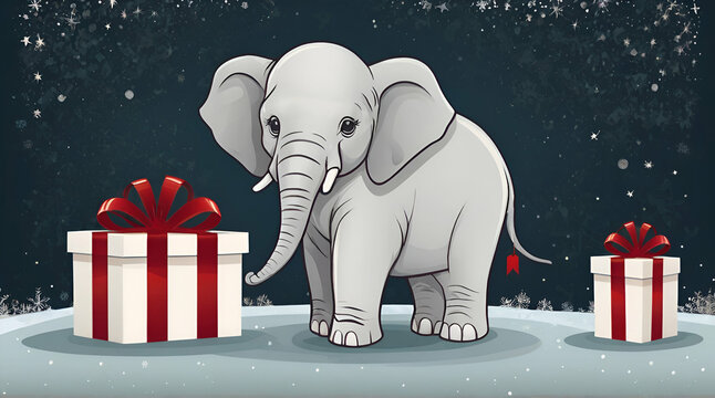 Invitation to the White Elephant Christmas Party. Cute poster template for the White Elephant gift exchange game. Vector illustration.