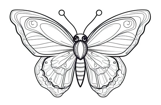 pencil drawing of a butterfly, black outline on a white background, isolate, object for coloring.