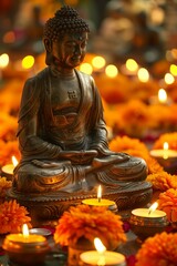 Fototapeta premium buddha statue in the garden with candle