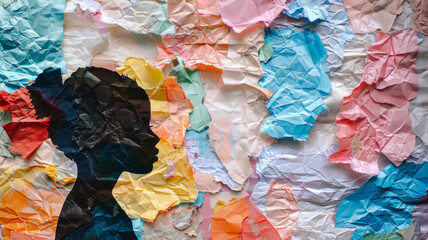 Silhouette of a woman against crumpled paper background