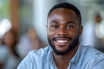 Fototapeta premium Close Up Portrait of Person Wearing Blue Shirt