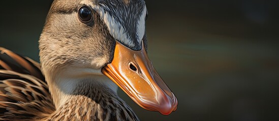 A close-up image of a duck featuring a remarkably long beak - obrazy, fototapety, plakaty