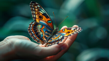 Close-up of a butterfly on a hand.