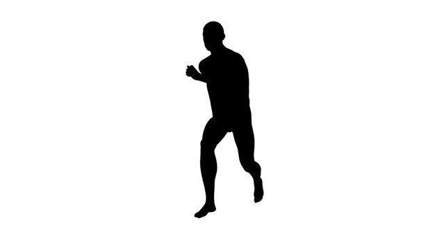 3D Render : a silhouettes running male character with white background, 45 degrees front view