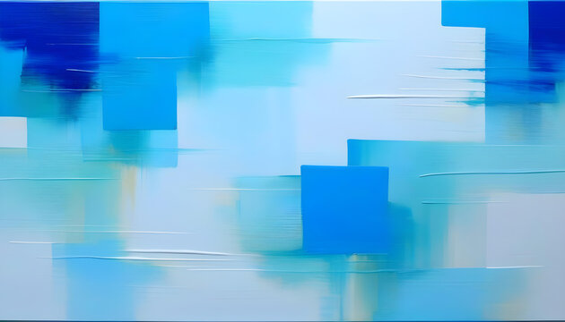 An abstract painting with blue and white colors on a canvas