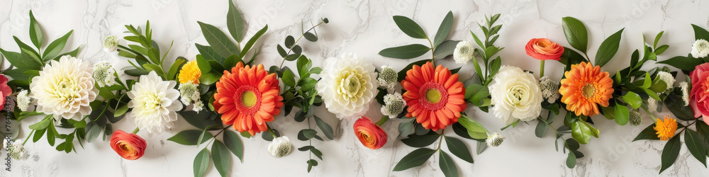 Poster various vibrant flowers arranged neatly on a wall, creating a colorful and decorative display