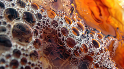 Detailed view of water surface with bubbles forming a pattern, creating an intriguing texture