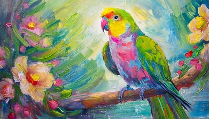 Whispers of Emerald: Enchanted Parakeet Portrait"