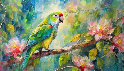 Whispers of Emerald: Enchanted Parakeet Portrait"