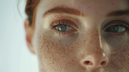 beauty portrait of a beautiful girl with freckles, concept of healthy skin and natural beauty - obrazy, fototapety, plakaty