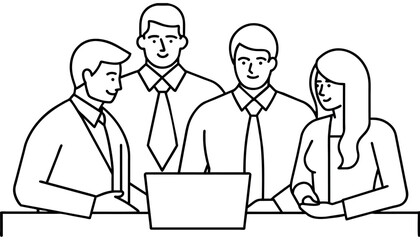 group of line art business people working time with laptop illustration