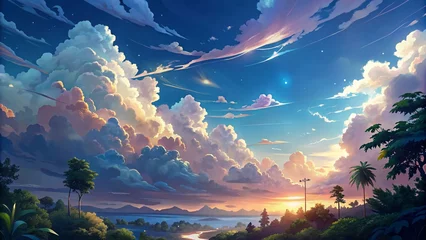 Photo sur Plexiglas Paysage fantastique Landscape with rural road and blue sky with clouds.