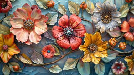 Image of illustrated colorful flowers on a textured background.