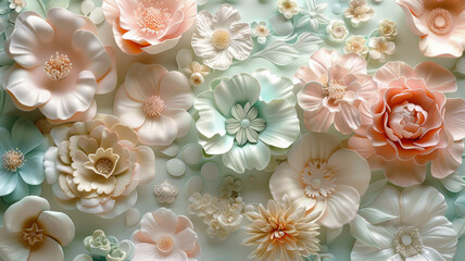 A floral 3D pastel wallpaper pattern