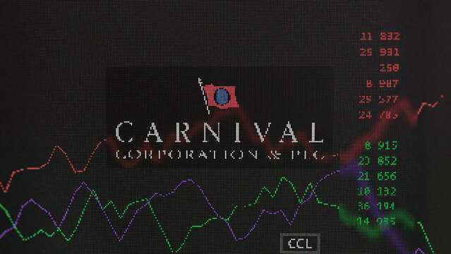 March 19th 2024 , Miami, Florida. Close up on logo of Carnival on the screen of an exchange. Carnival price stocks, $CCL on a device.
