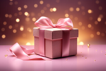 box with gold ribbon gift St Valentines сreated with Generative Ai