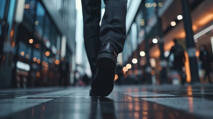 Fototapeta premium A businessman in an elegant suit and shoes walks down the city street. Leadership concept.