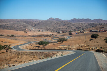 Road through the rural desert area in Morocco.