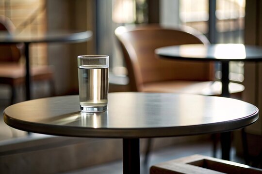 Glass of water on the table in a cafe. Selective focus