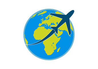 Icono de avión volando alrededor del planeta tierra.  © Gabrieuskal
