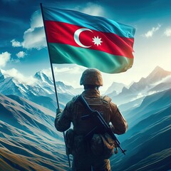 Azerbijan Soldier Night Mountain Background Generative Ai