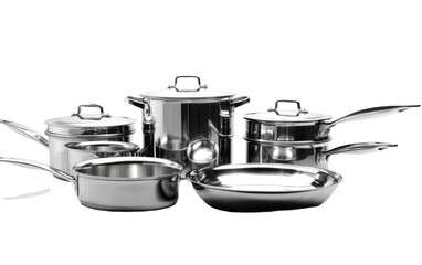 Stainless Steel Pots and Pans Set Isolated on Transparent Background