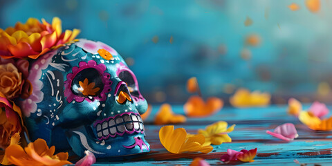 Mexican day of dead  background, bright background, copy space.