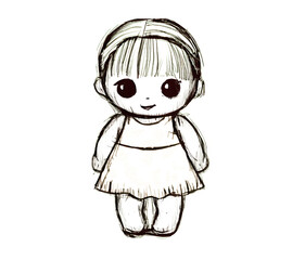 Simple Little Girl Drawing Sketch