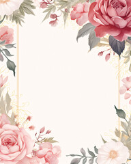 Wedding invitation or Mother's Day background, empty space surrounded with flowers, top view peonies