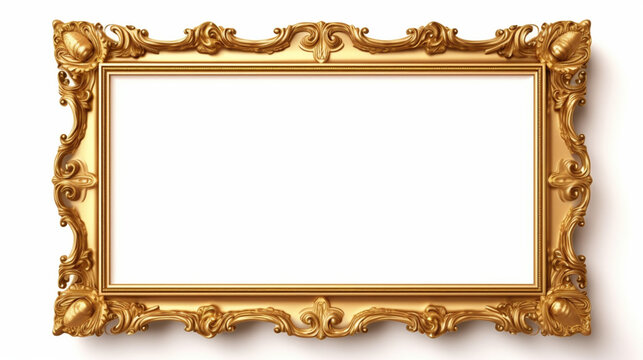 gold color vintage table empty frame white background ai visual concept