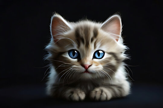 portrait of a cat, innocent cat on the black background, AI Generative