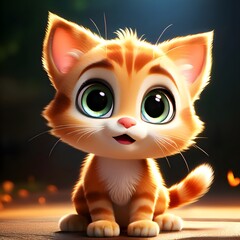 Fototapeta premium A vibrant colorful kitten in sitting position with big round eyes