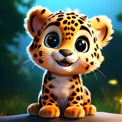 A cute colorful cartoon leopard with big rounded eyes