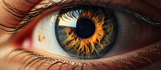 Extreme close-up view of a human eye showing intricate details of the iris and pupil - obrazy, fototapety, plakaty
