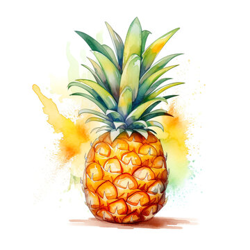 image of a pineapple with an artistic watercolour style, isolated white background сreated with Generative Ai