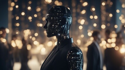 Generative AI. Each robot exudes a seamless blend of functionality and elegance, with polished metallic frames reflecting the vibrant hues of their surroundings. 