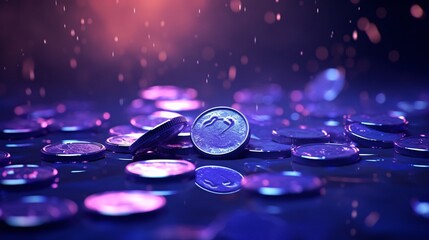 a group of coins on a surface - obrazy, fototapety, plakaty
