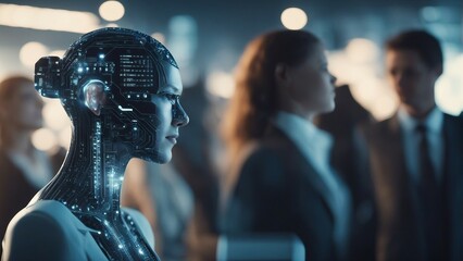 Generative AI. Each robot exudes a seamless blend of functionality and elegance, with polished metallic frames reflecting the vibrant hues of their surroundings. 
