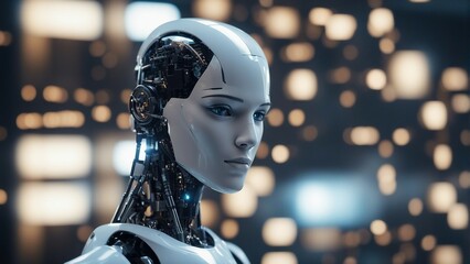 Generative AI. Each robot exudes a seamless blend of functionality and elegance, with polished metallic frames reflecting the vibrant hues of their surroundings. 