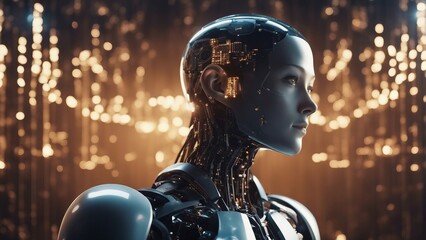 Generative AI. Each robot exudes a seamless blend of functionality and elegance, with polished metallic frames reflecting the vibrant hues of their surroundings. 