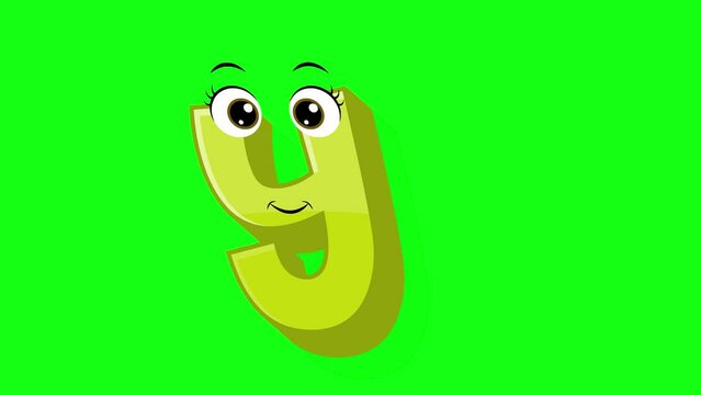Cartoon style letter y 2d animation with green screen background, y alphabet dancing letters for little kids