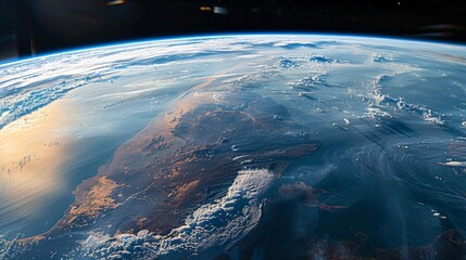 The image shows a detailed and realistic view of planet Earth as seen from outer space. The continents, oceans, clouds, and atmosphere are visible, offering a unique perspective on our home planet.