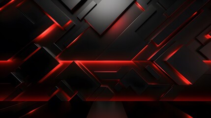 3d rendering of black and red abstract geometric background. Scene for advertising, technology,...