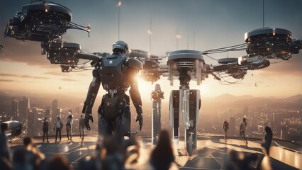 Generative AI. decentralized ledger, cryptographic, distribution network, immutable database, transaction data. AI helping humans everywhere. NFT, science fiction, bots, future technology