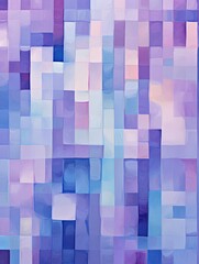 purple and blue squares on the background, in the style of soft, blended brushstrokes