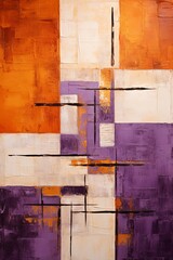 Purple and red painting, in the style of orange and beige, luxurious geometry, puzzle-like pieces