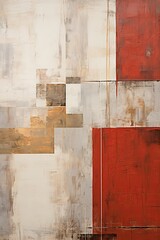 Red and red painting, in the style of orange and beige, luxurious geometry, puzzle-like pieces