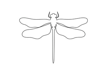 Continuous one line drawing of cute dragonfly vector illustration. Premium vector