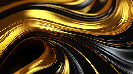 Abstract 3D wallpaper with flow and splash in shades of gold and black 