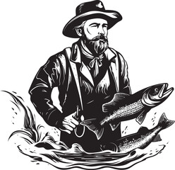 Emblem of the Sea Fishermans Big Fish Vector Logo Anchored in Success Big Fish Vector Icon Design